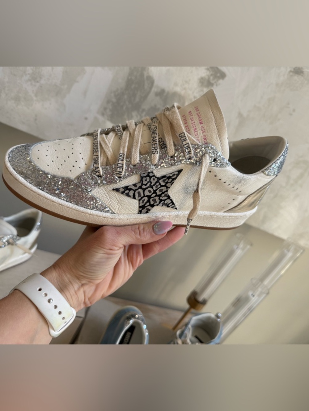 Golden Goose White Leather Sneakers with Silver Glitter Trim - Picture 6 of 6
